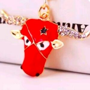 Red Bull Pendant with Gold Accents New Necklace